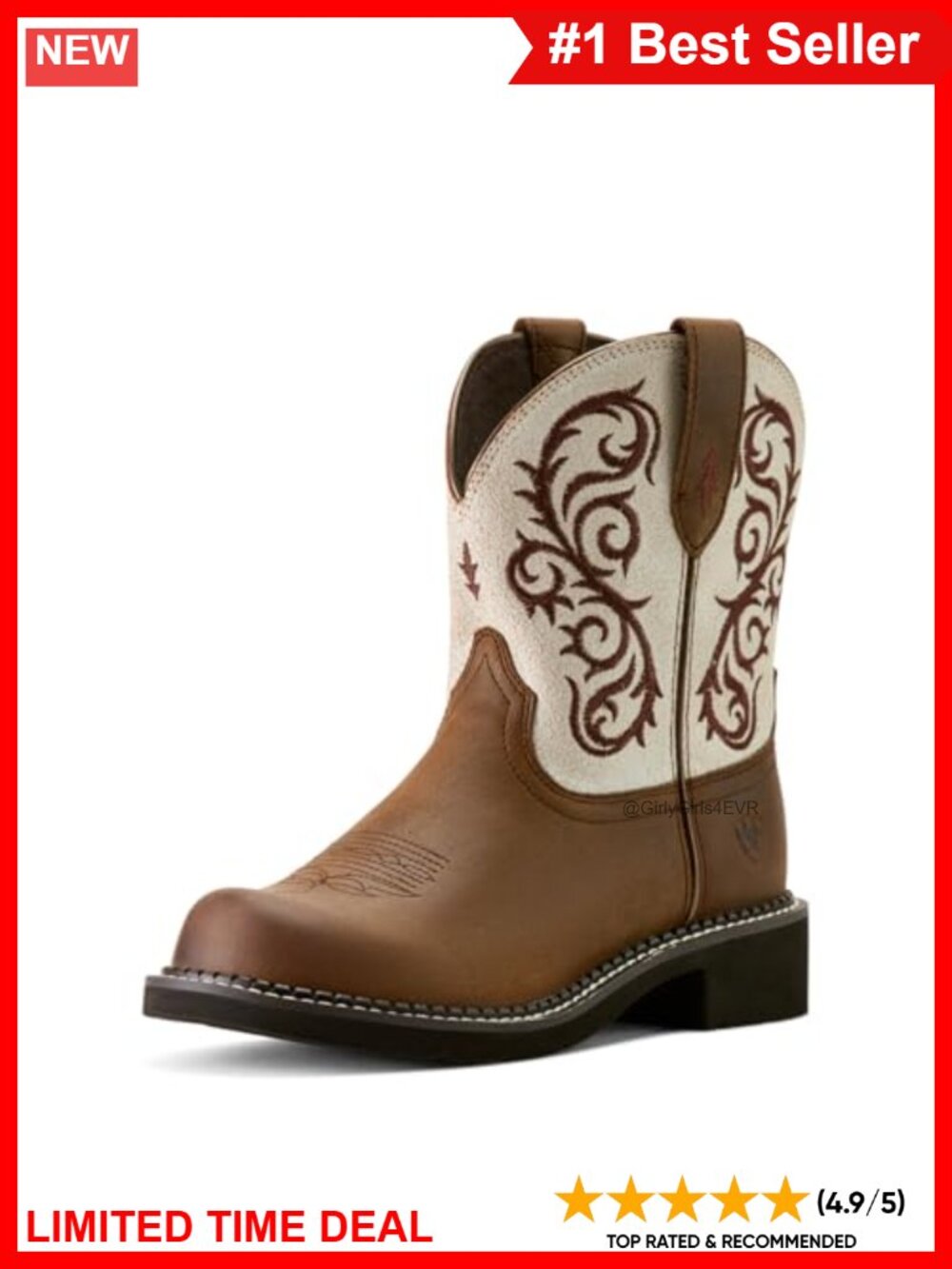 Leather Western Cowboy Boots Calf High Block Heel